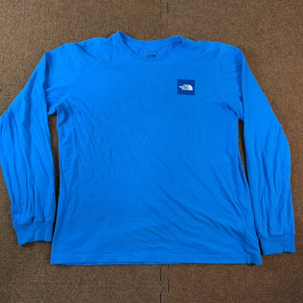 The North Face Mens Blue Box Logo Long Sleeve Graphic T-Shirt Size M